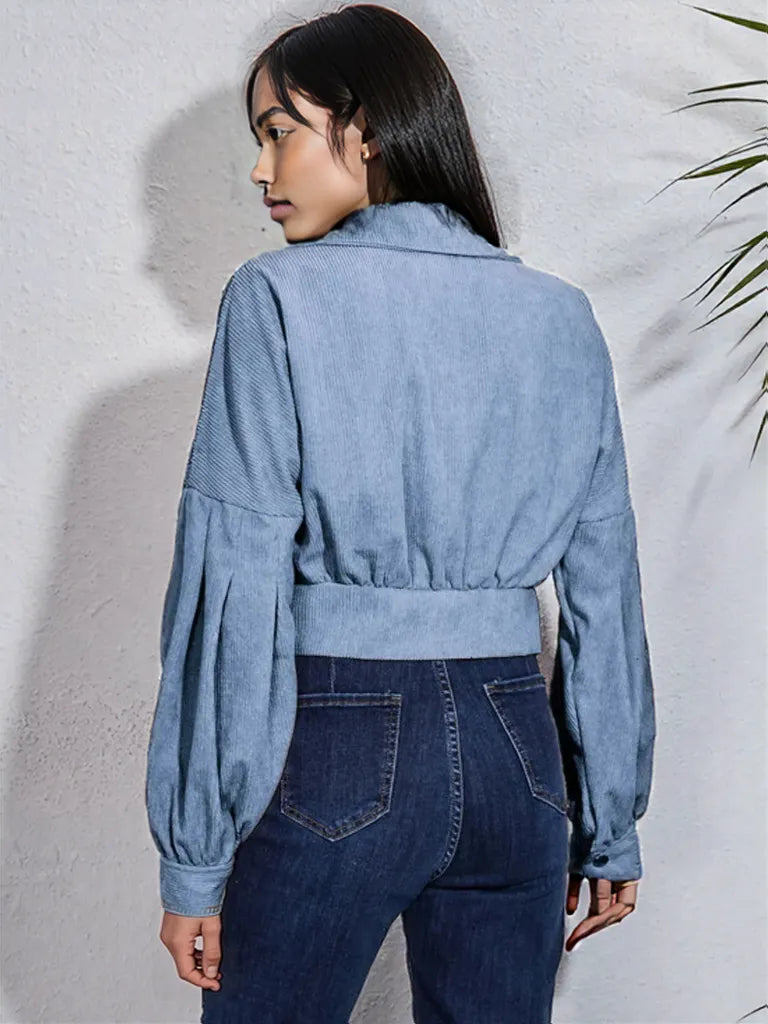 Button Down Collared Neck Cropped Jacket