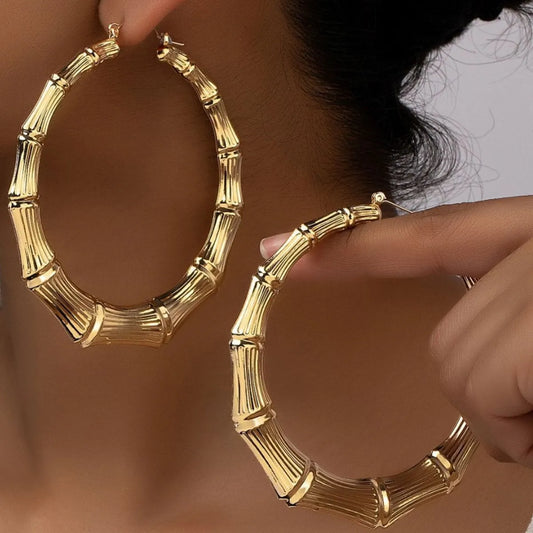 Stainless Steel Textured Hoop Earrings Gold One Size