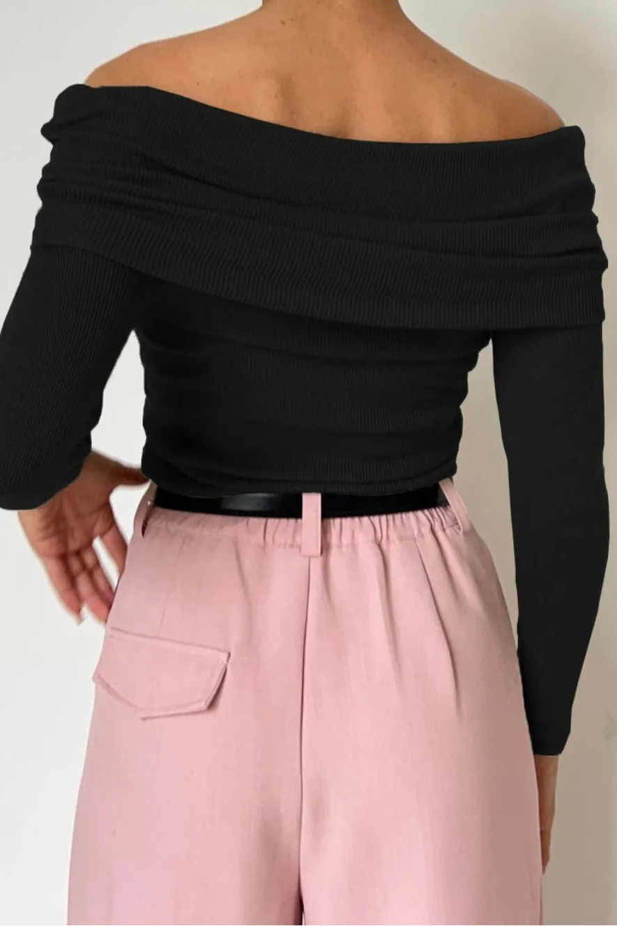 Off-Shoulder Long Sleeve Knit Top