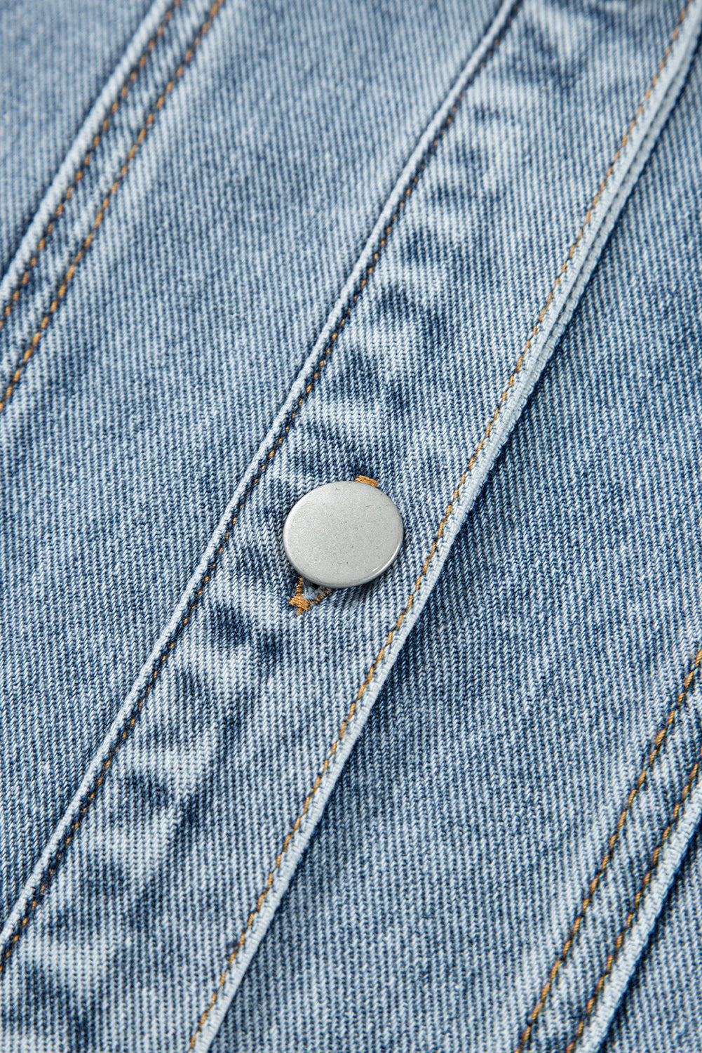 Sail Blue Scallop Trim Collar Patched Pocket Button Up Denim Jacket Myosotis 75%Cotton+25%Polyester