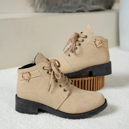Lace-Up Ankle Boots with Heart Charm Detail