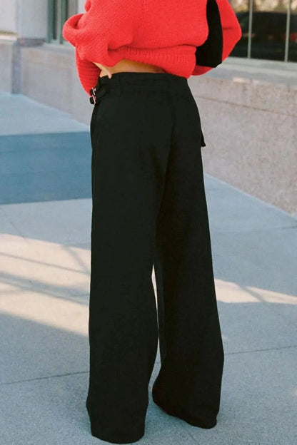Wide Leg Jeans with Pockets Black