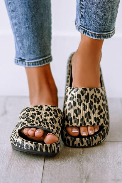 Pink Leopard Print Thick Sole Slip On Slippers