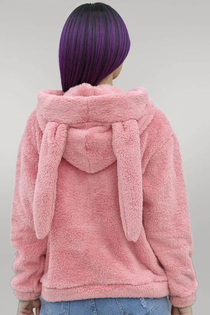 Fuzzy Long Sleeve Hoodie with Ears