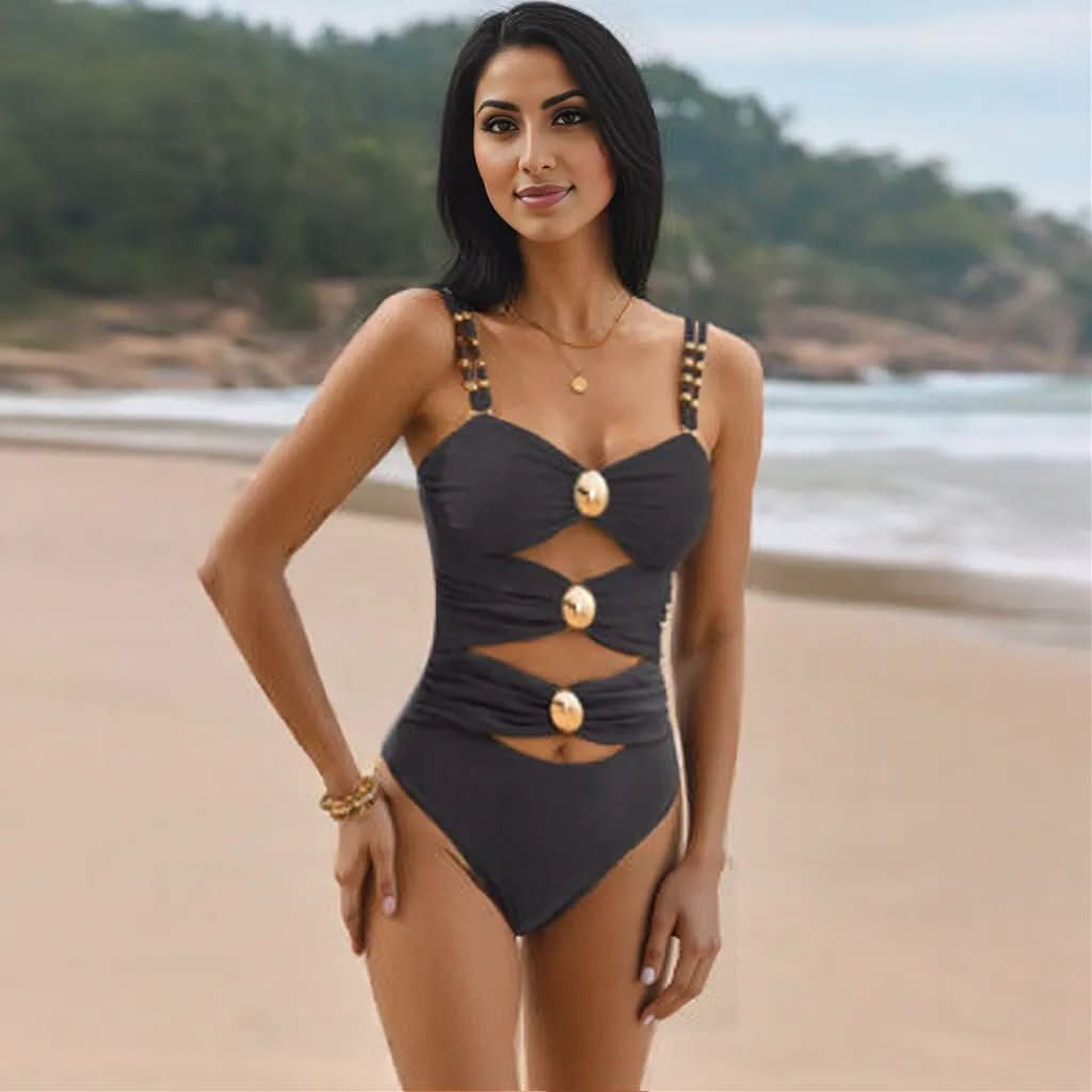 Cutout Ruched Sweetheart Neck One-Piece Swimwear Black