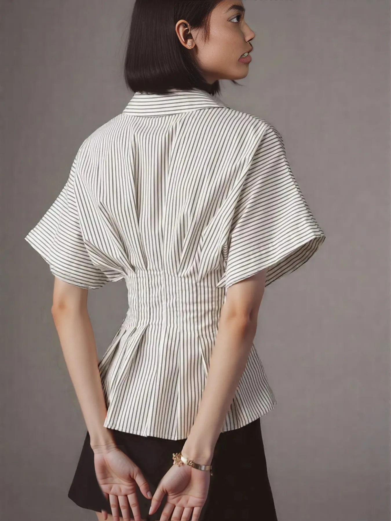 Striped Short Sleeve Button-Up Shirt Light Gray