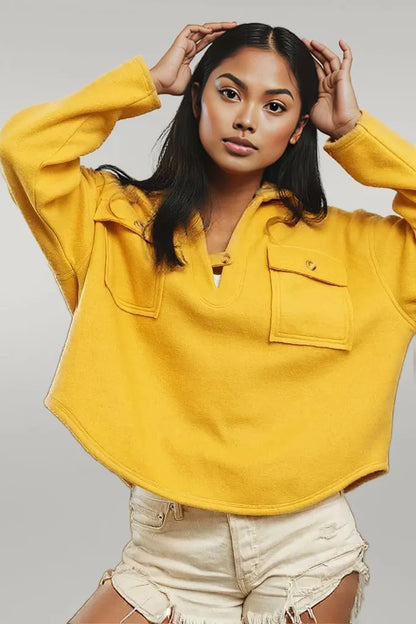 BiBi Flap Pockets Fleece Collared Sweatshirt