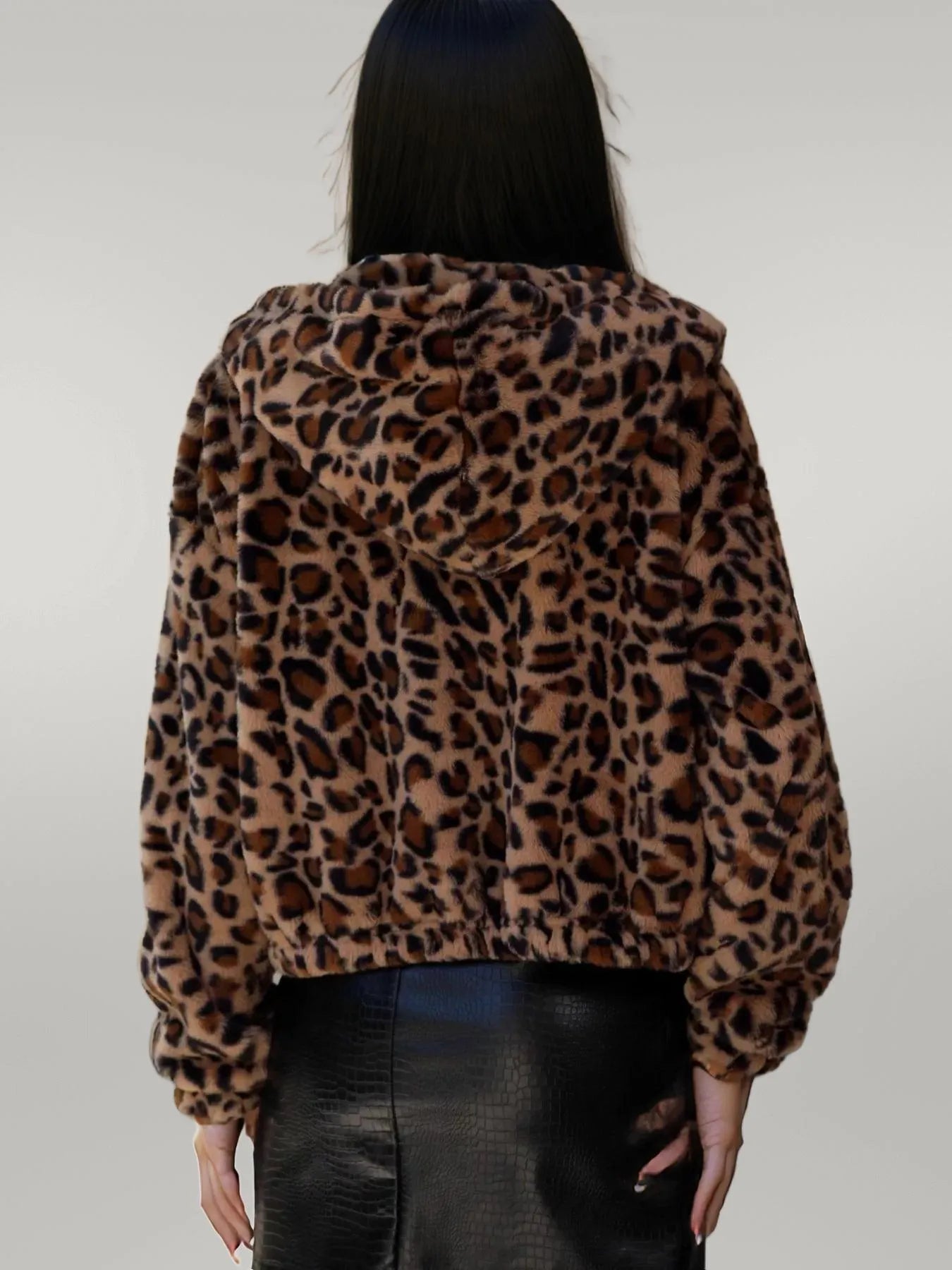 Leopard Zip Up Hooded Outerwear