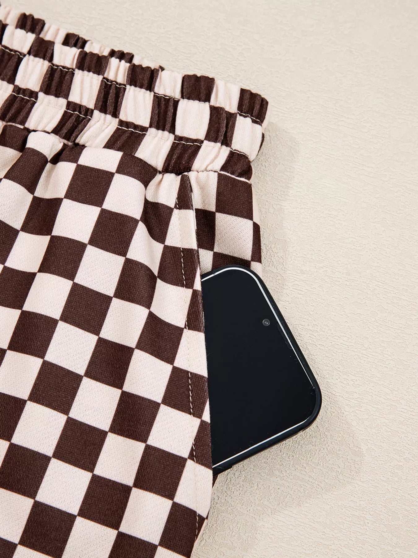Checkered Drawstring Hoodie and Pants Set Plaid