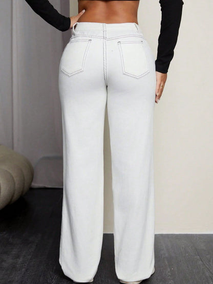 Leopard Cross Detail Straight Leg Jeans