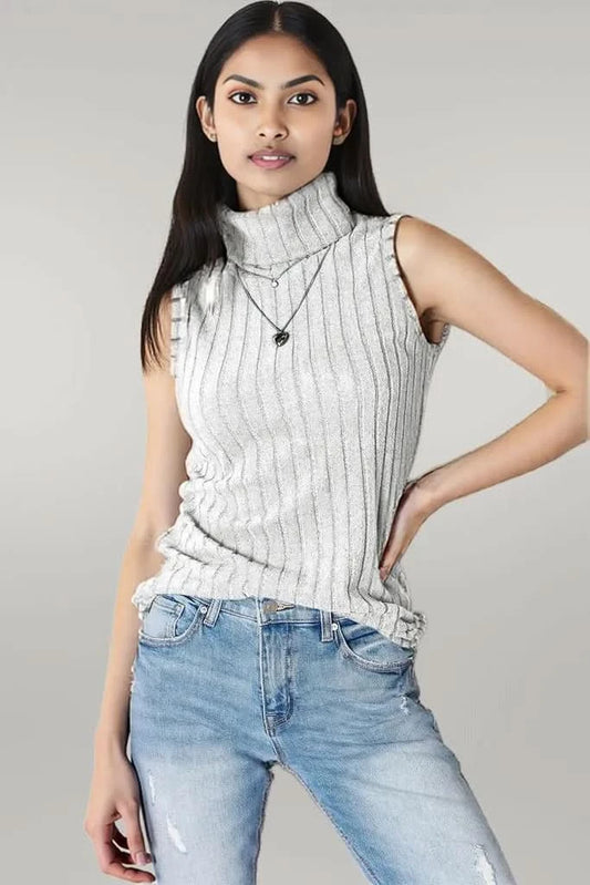 Basic Bae Full Size Ribbed Turtleneck Tank Light Gray