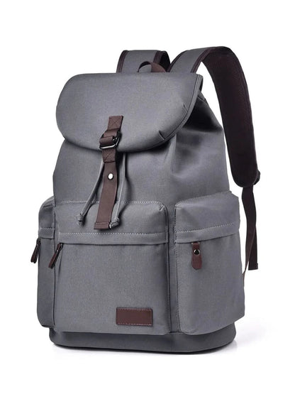 Multi Pockets Adjustable Strap Canvas Backpack Bag Gray One Size