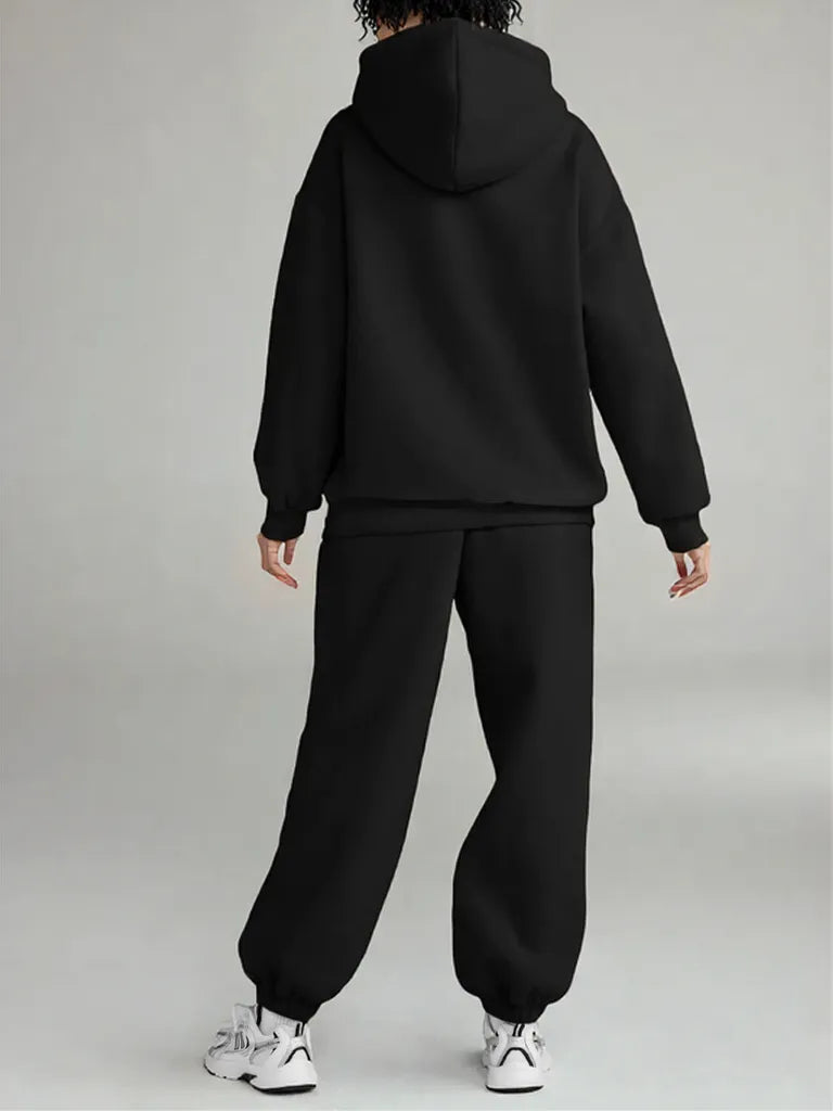 Full Size Kangaroo Pocket Hoodie and Joggers Set Black