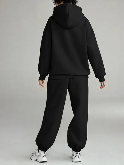 Full Size Kangaroo Pocket Hoodie and Joggers Set Black