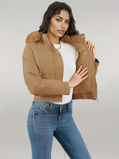 Pocketed Long Sleeve Cropped Hooded Winter Coat