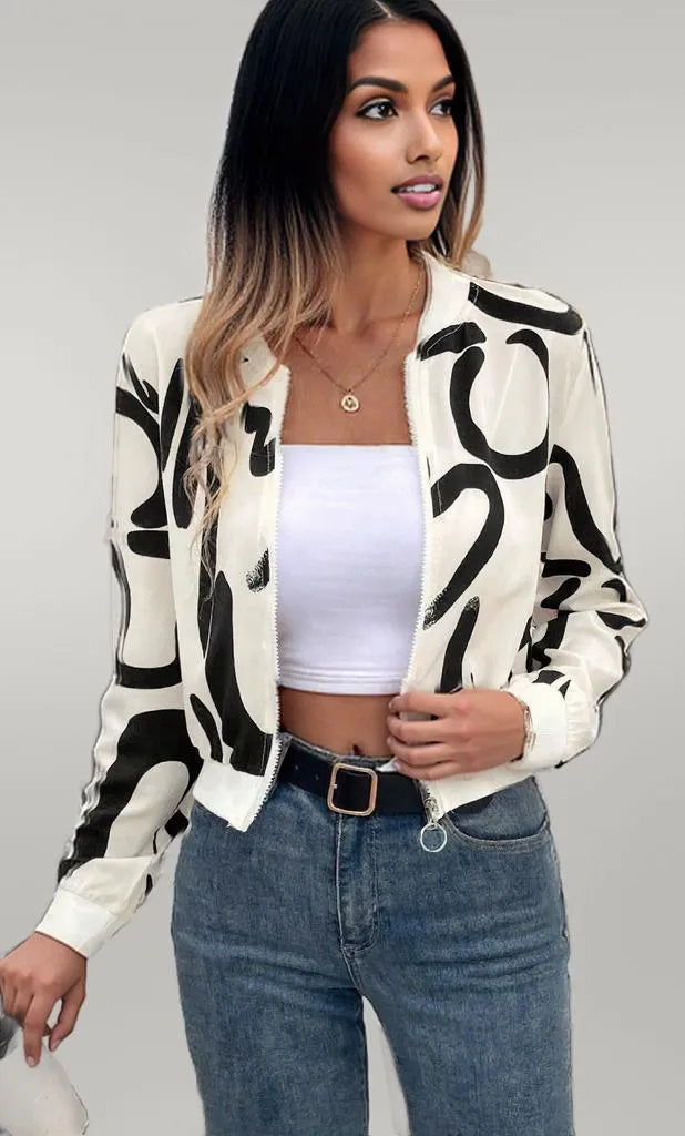 Number Print Zip Up Jacket Apricot