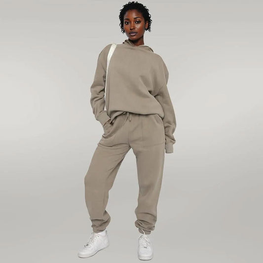 Solid Color Hooded Sweater Pants Set Women