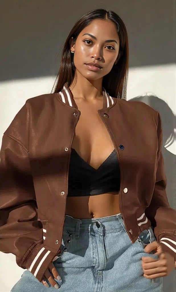 Snap Down Long Sleeve Jacket Brown