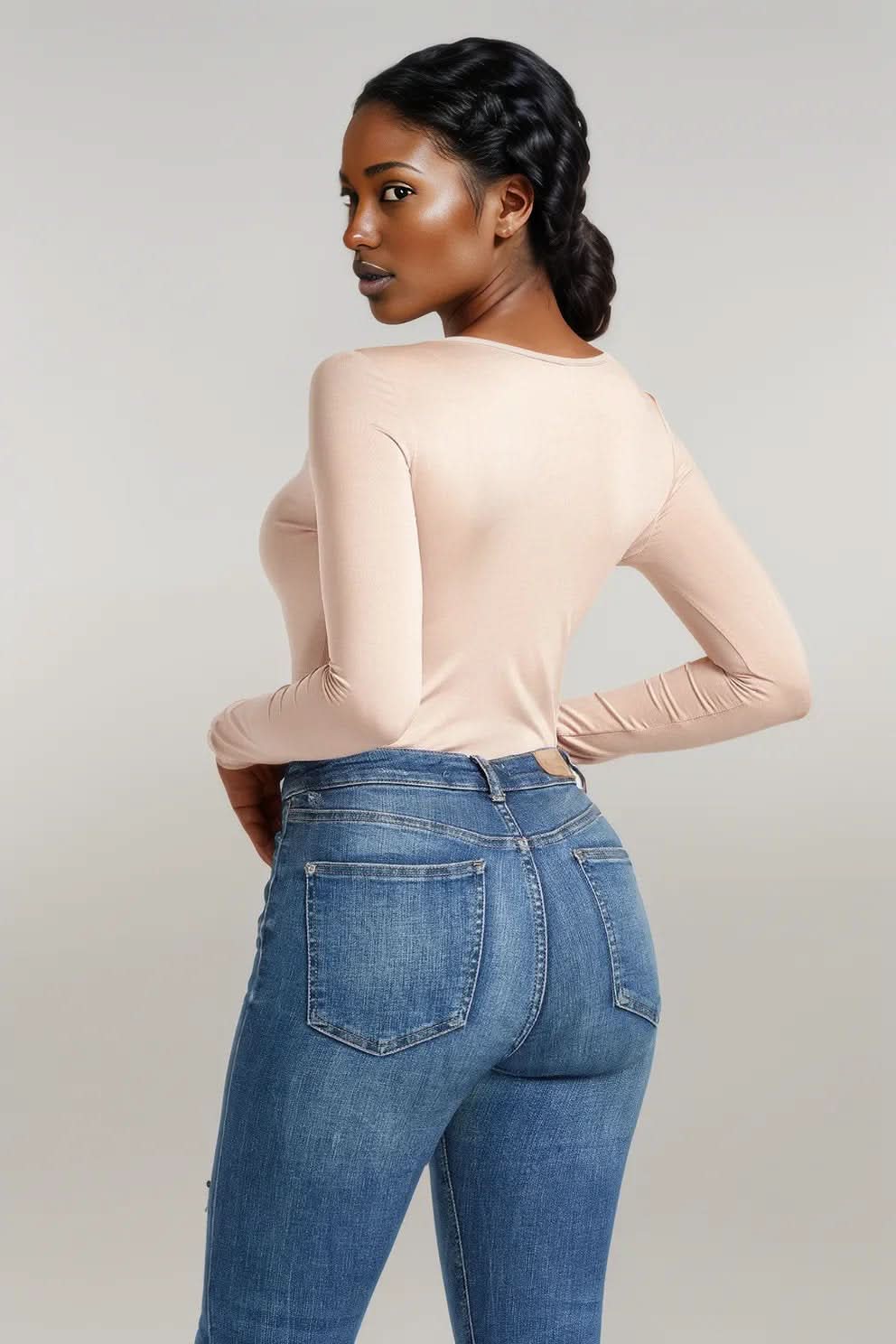 Half Zip Scoop Neck Long Sleeve Bodysuit