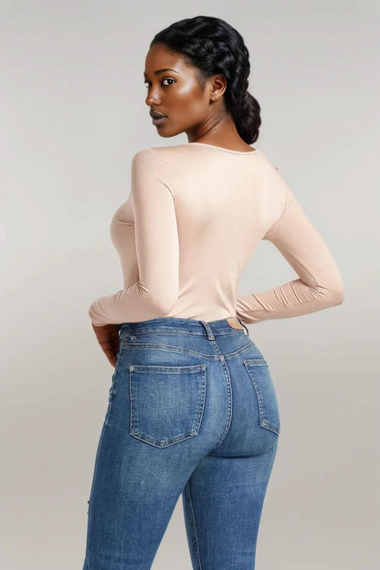 Half Zip Scoop Neck Long Sleeve Bodysuit