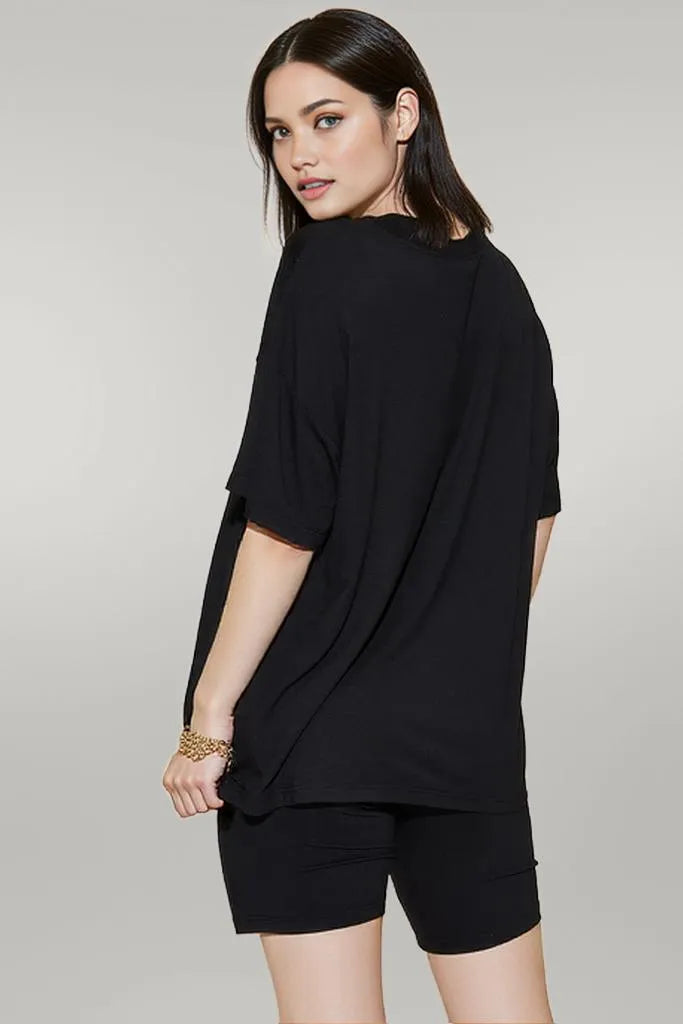 Basic Bae Full Size V-Neck Drop Shoulder T-Shirt and Shorts Set Black