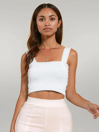 Square Neck Sleeveless Knit Top White