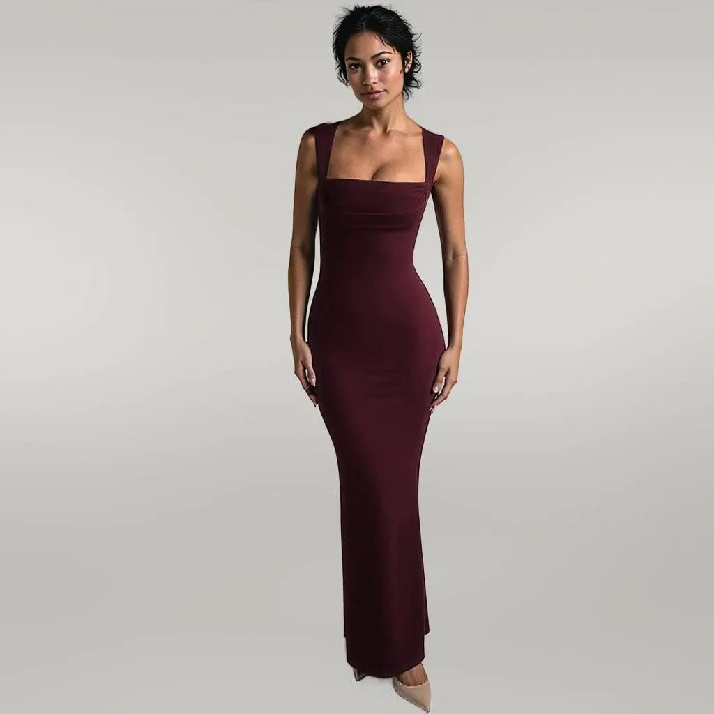Slim Fit Square Collar Sleeveless Waist Slimming Dress