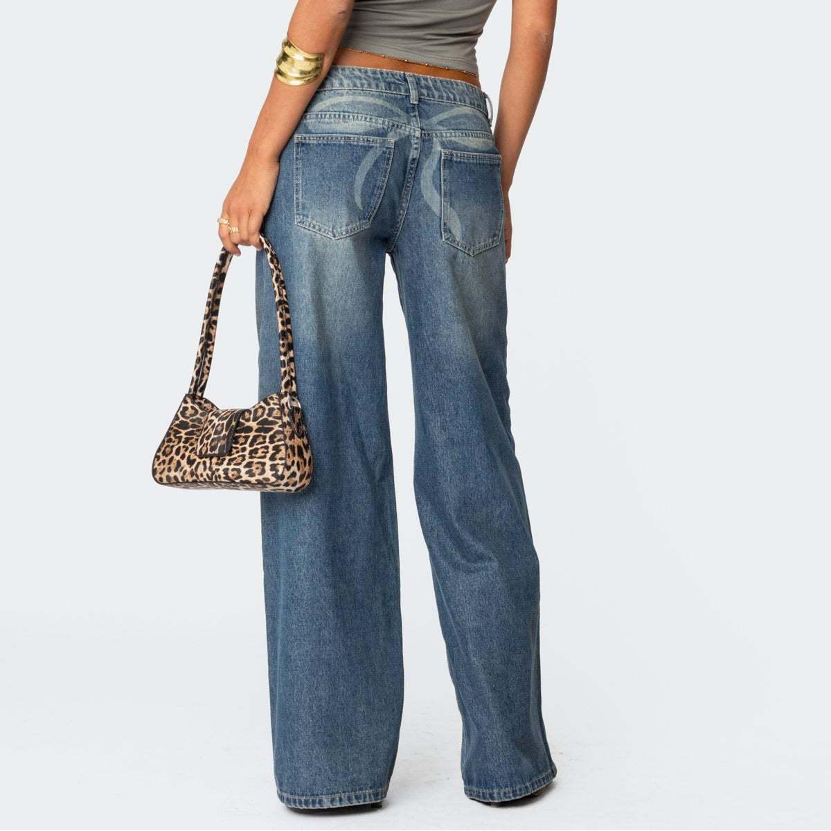 Loose Wide Leg Printed Denim Trousers Women Jeans