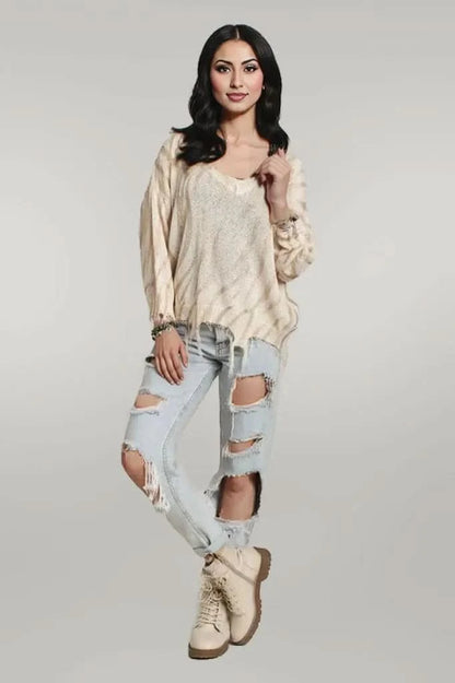 ADORA Frayed Zebra Knit Top