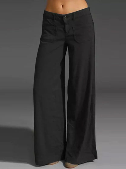Full Size Wide Leg Pants with Pockets Black