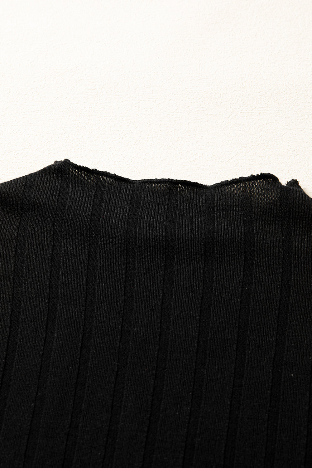 Black Frilled Neck Ribbed Knit Patchwork Long Sleeve Mini Dress Black 97%Polyester+3%Elastane