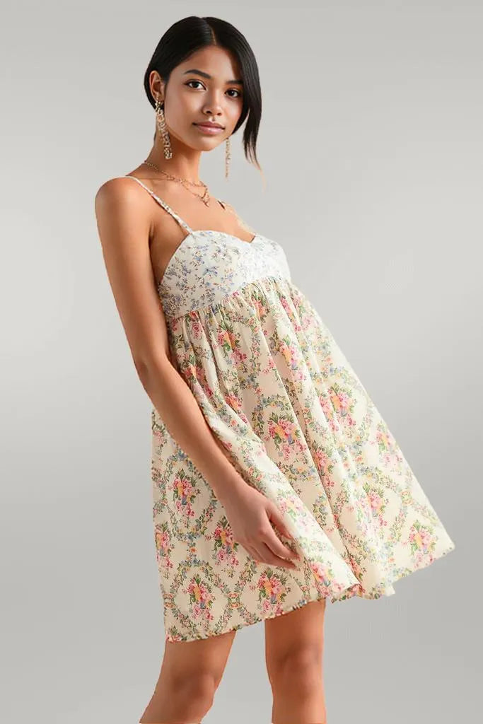 SO ME Mixed Floral Print Sleeveless Mini Dress