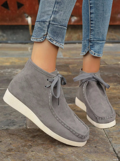 Lace Up Wedge Ankle Boots Grey