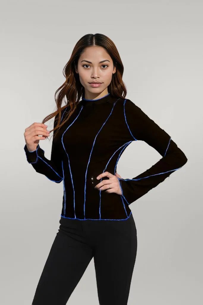 Ribbed Round Neck Long Sleeve Blouse