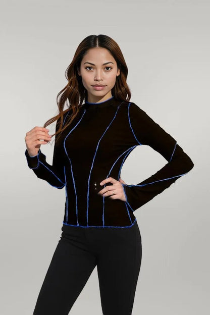 Ribbed Round Neck Long Sleeve Blouse