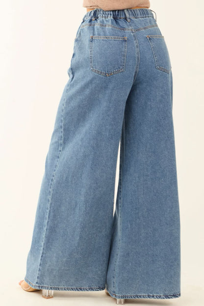 Dusk Blue Medium Wash Super Wide Leg Denim Pants Dusk Blue