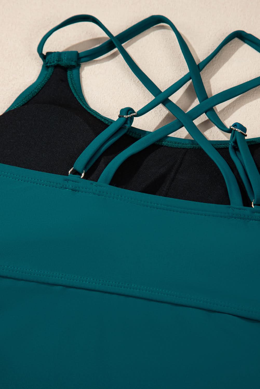 Mineral Red Drawstring Tummy Control Mix-and-match 2pcs Tankini Swimsuit Sea Green 82%Polyamide+18%Elastane