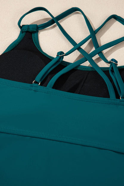 Mineral Red Drawstring Tummy Control Mix-and-match 2pcs Tankini Swimsuit Sea Green 82%Polyamide+18%Elastane
