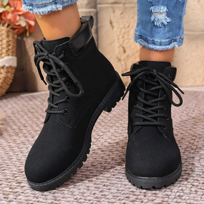Lace Up Block Heel Boots Black