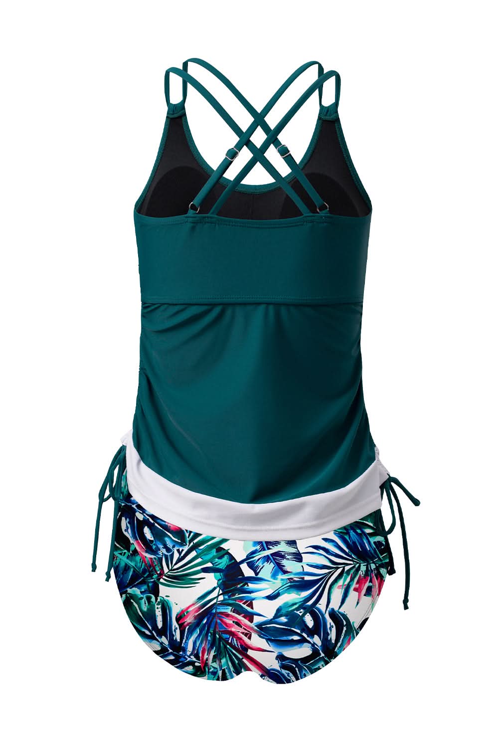 Mineral Red Drawstring Tummy Control Mix-and-match 2pcs Tankini Swimsuit Sea Green 82%Polyamide+18%Elastane