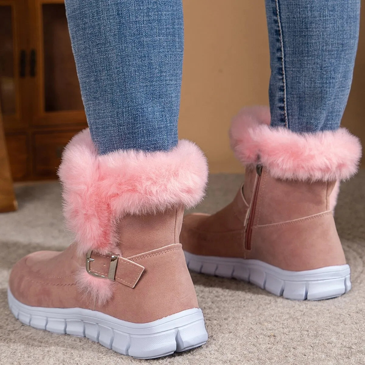 Round Toe Platform Buckle Boots