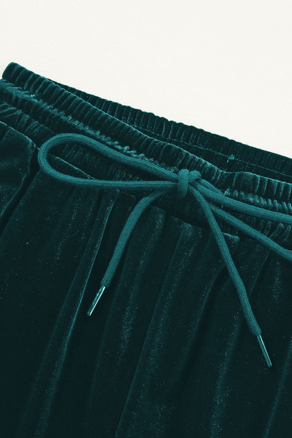 Black Solid Drawstring Waist Wide Leg Pants Evergreen 95%Polyester+5%Elastane