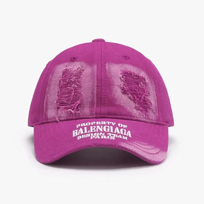 Distressed Letter Cotton Baseball Cap Red-Violet One Size