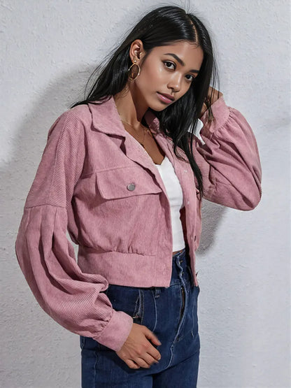 Button Down Collared Neck Cropped Jacket Dusty Pink