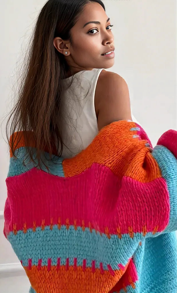 Color Block Drop Shoulder Cardigan Orange