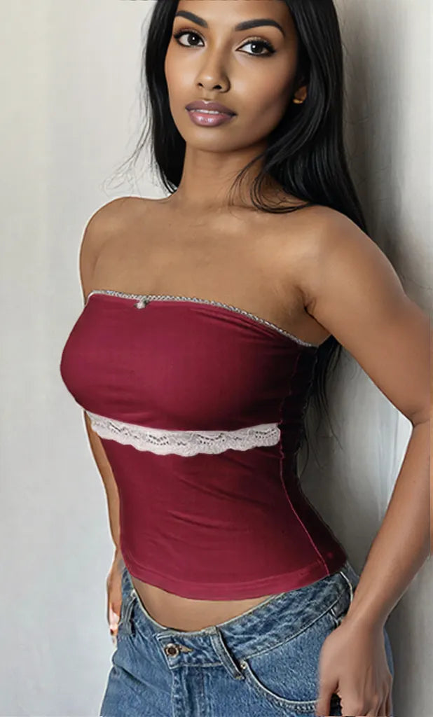 Lace Trim Tube Top