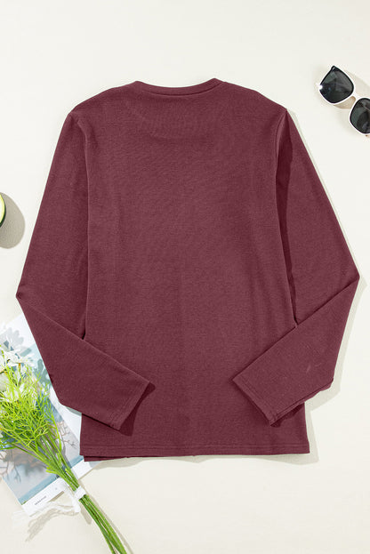 Black Solid Exposed Seam Crew Neck Long Sleeve Top