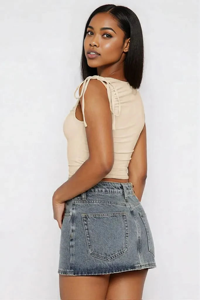 Ruched Tied Solid Color Tank