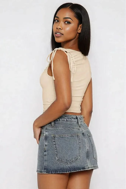 Ruched Tied Solid Color Tank