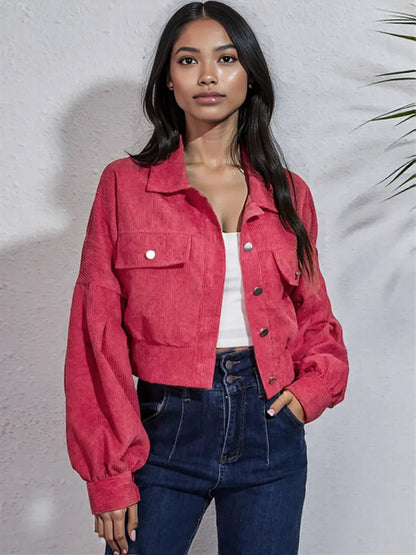 Button Down Collared Neck Cropped Jacket Deep Rose